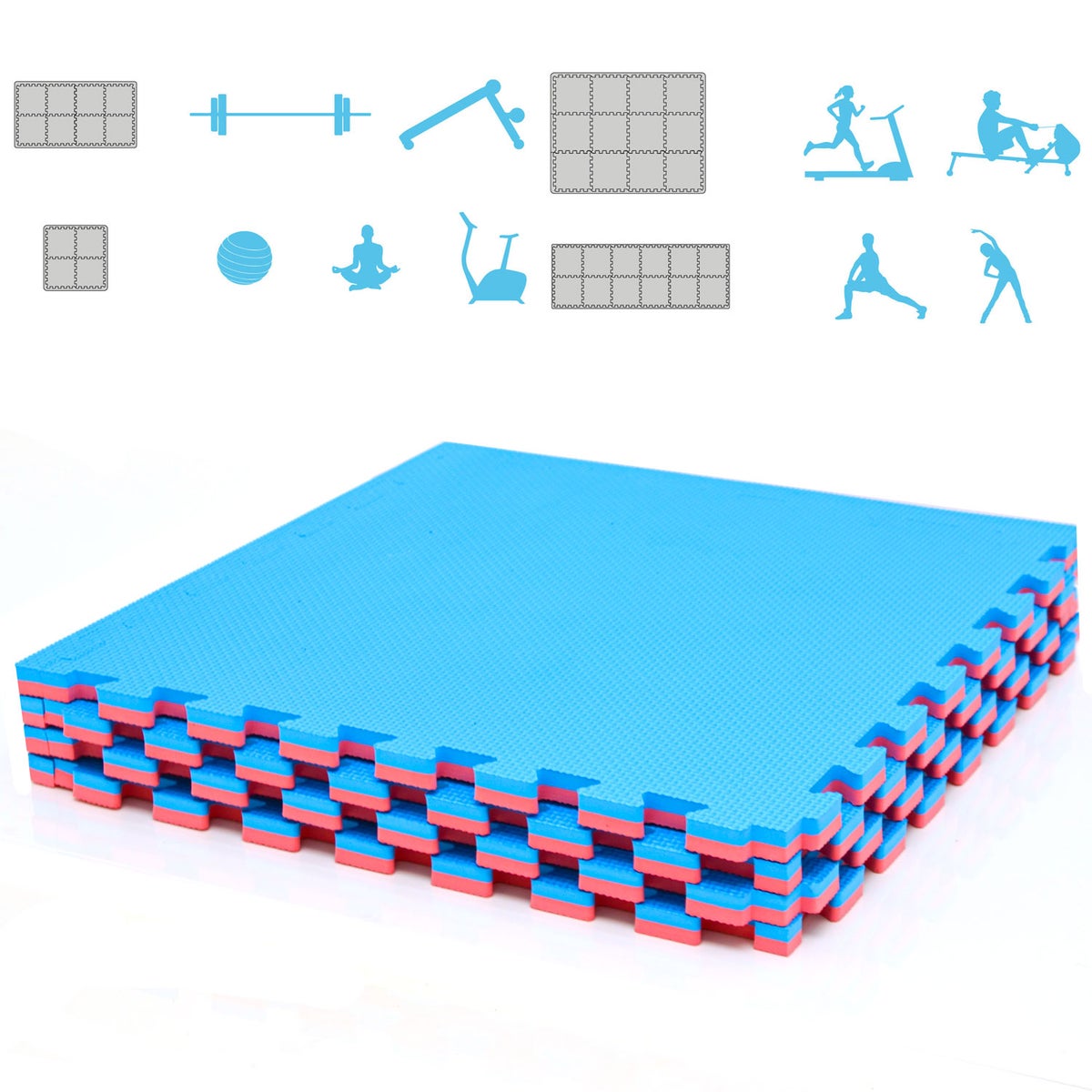 1m² Vloerbescherming Fitnessmat - 4 Oefenmatten 50x50x2cm Visuele Gebreken Rood Blauw