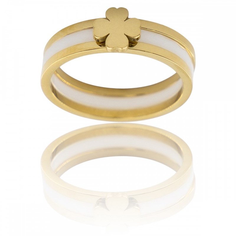 Bague Femme Céramique Acier Trêfle