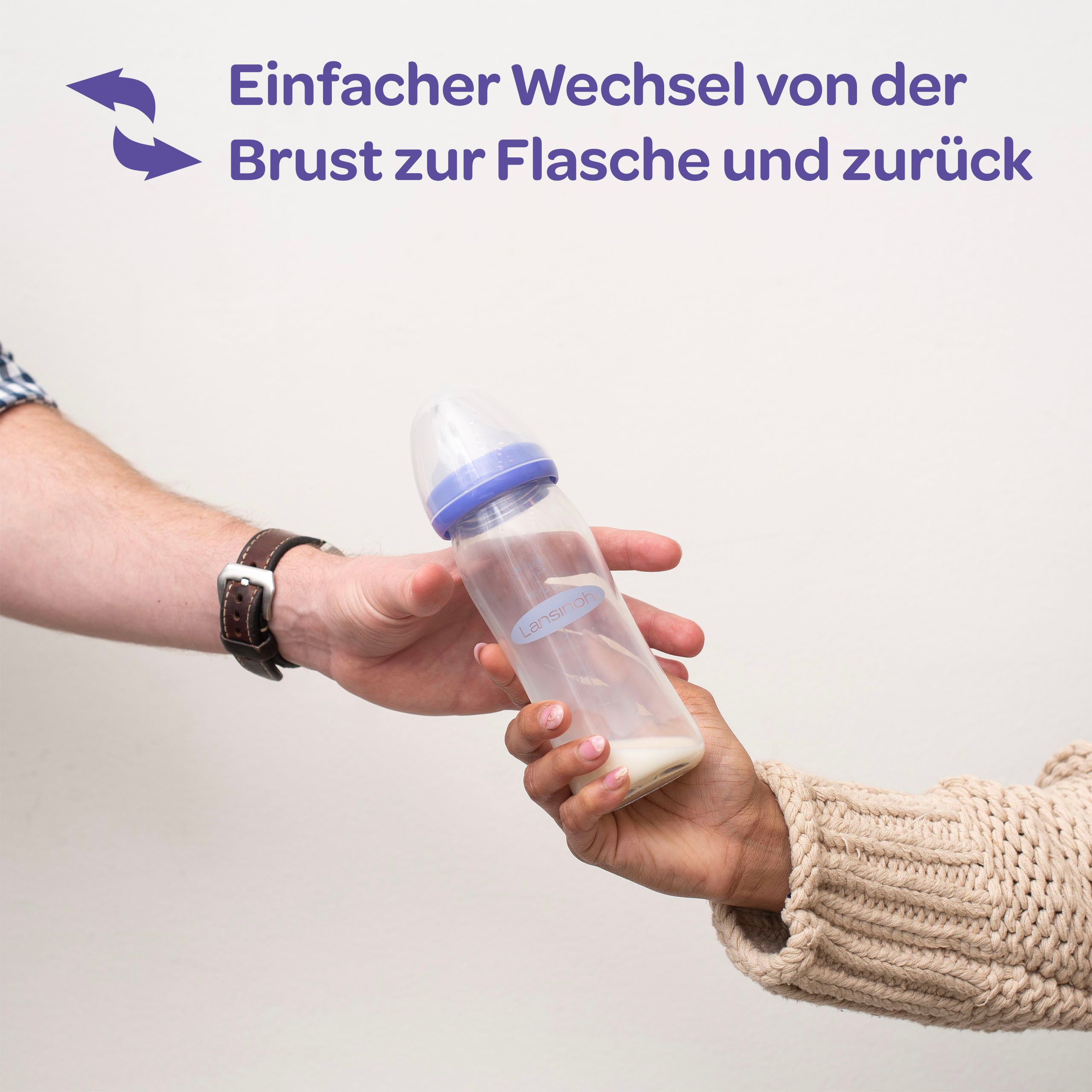 Lansinoh mOmma Glas Babyflasche 240ml mit Natural Wave Silikonsauger M