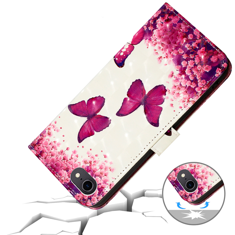 iPhone SE (2022/2020) / 8 / 7 / 6S Leder Tasche Schmetterlinge - Pink