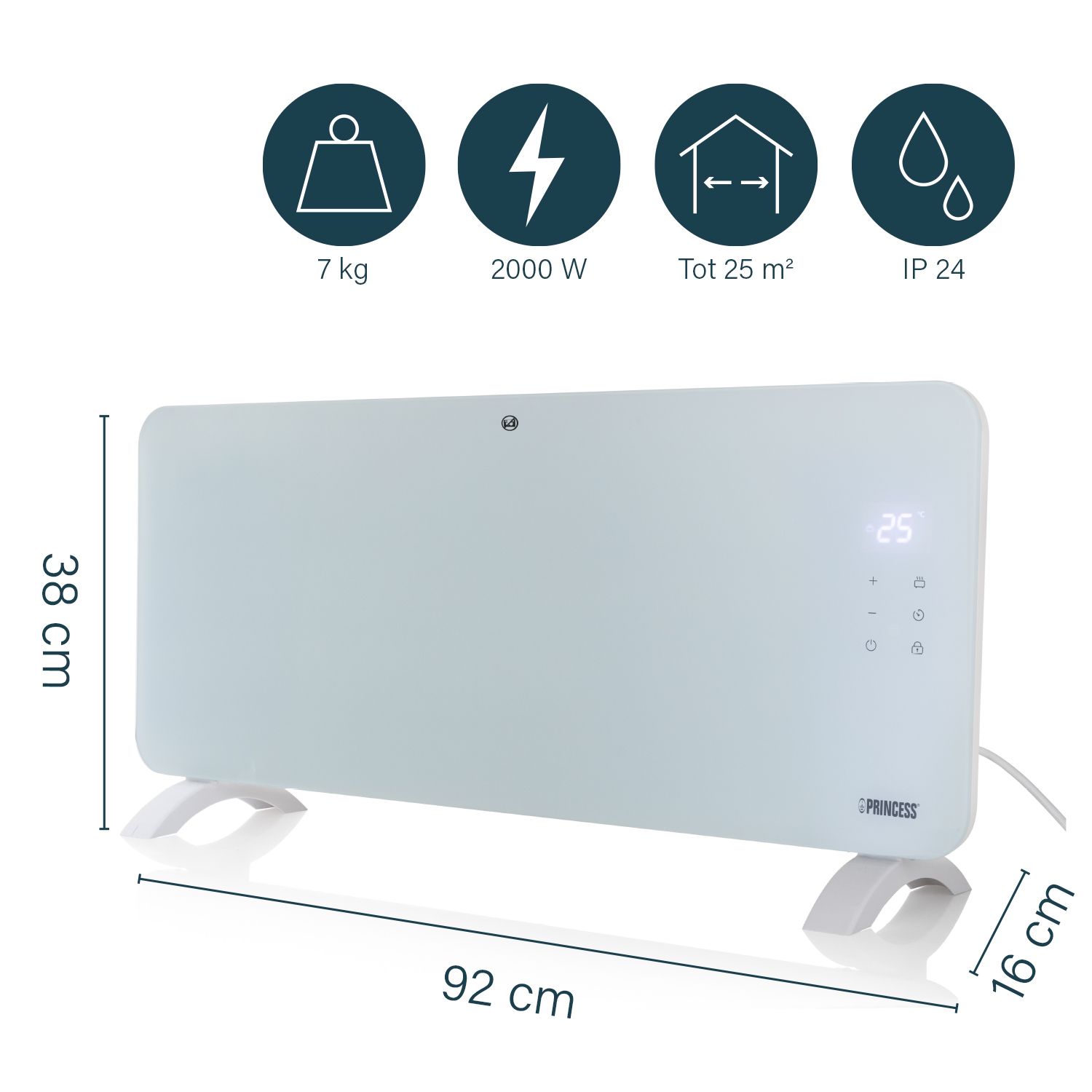 Princess 2000 watt elektrisch verwarmingspaneel - White