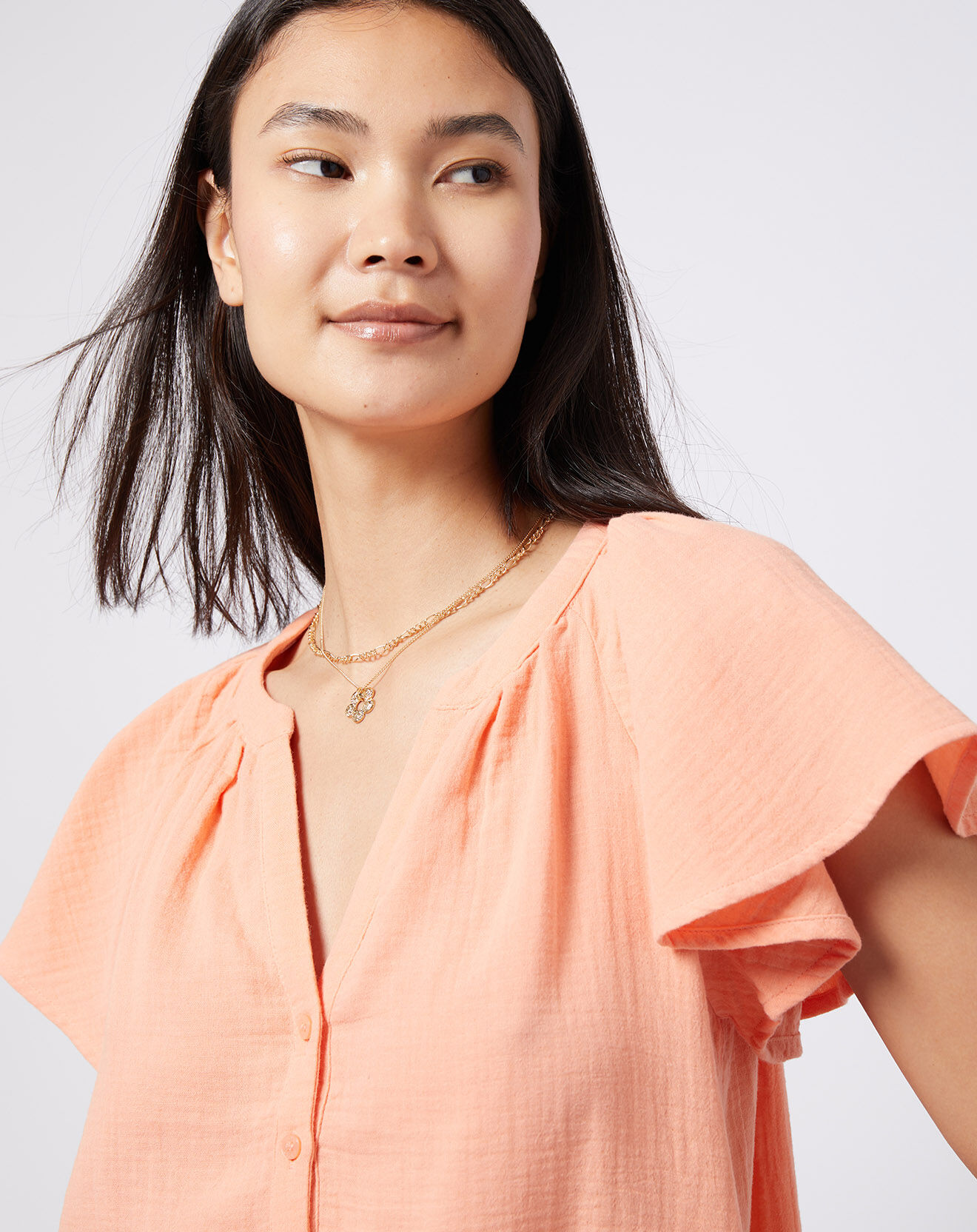 Esprit Blouse en Gaze de Coton pêche