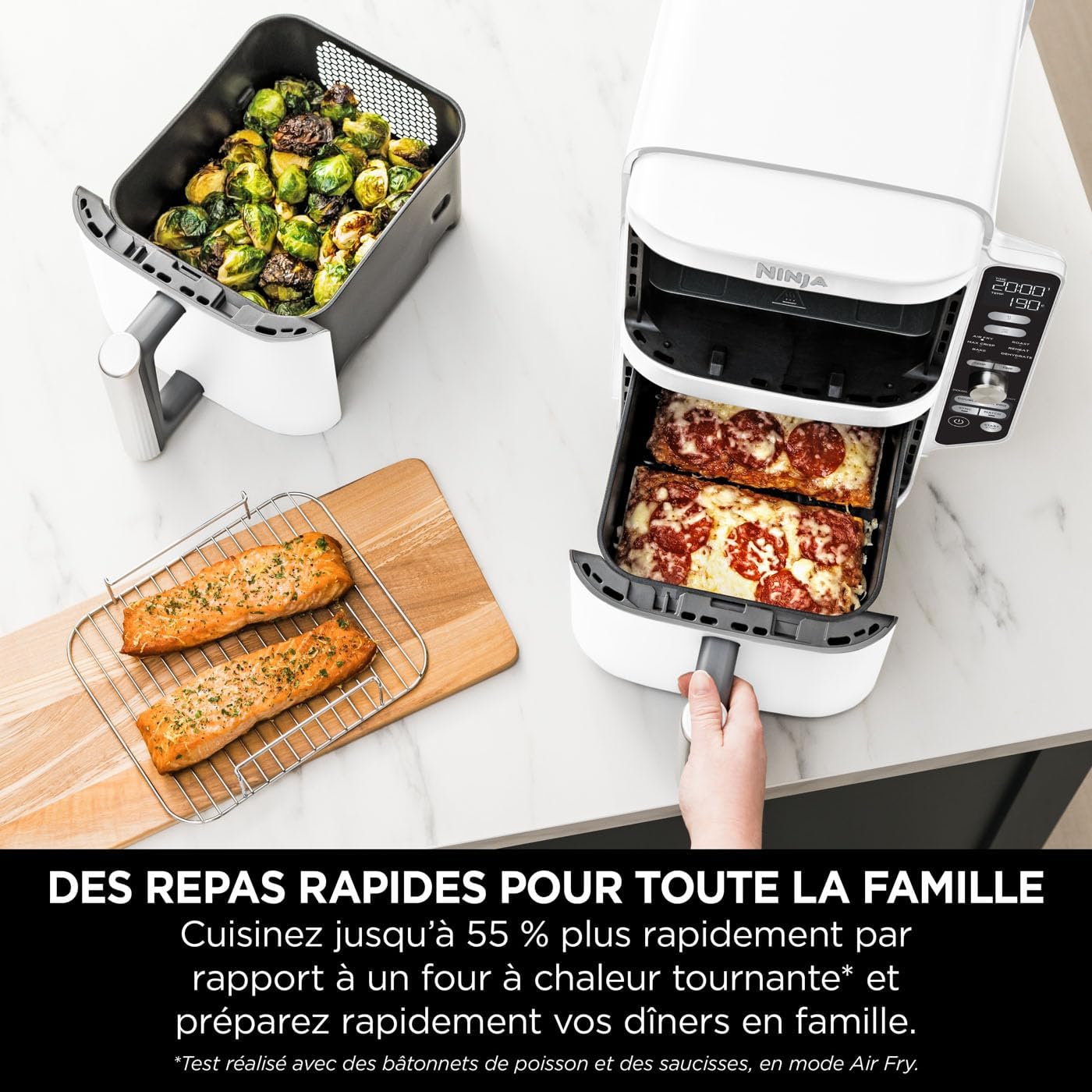 NINJA Double Stack XL Air Fryer, Friteuse sans huile Verticale Double Tiroir 4 Niveaux de Cuisson, 2 Tiroirs, 2 Grilles, Capacité de 9,5 L, 6 Fonction