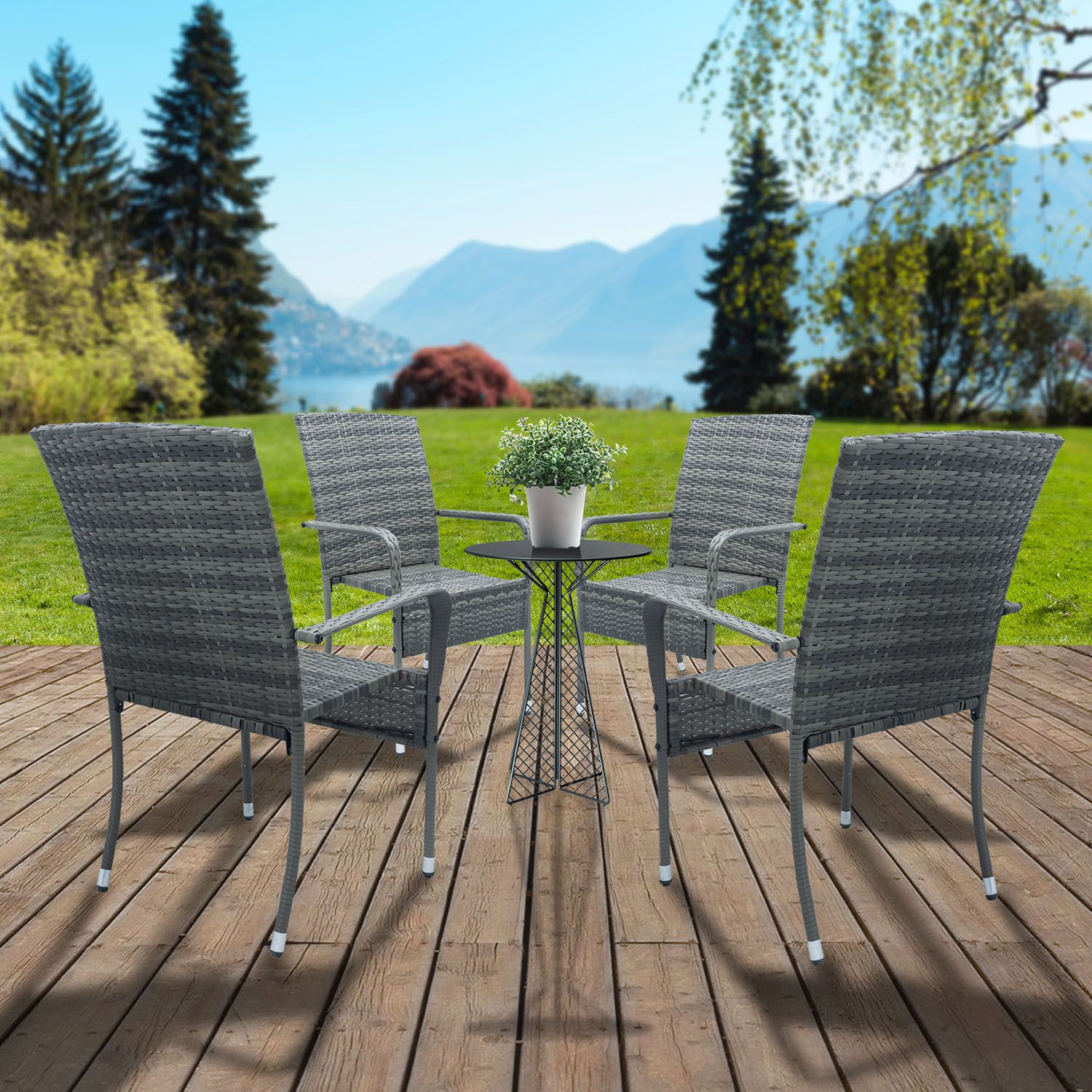 Jusky Yoro Polyrotan set van 4 tuinstoelen - Grey