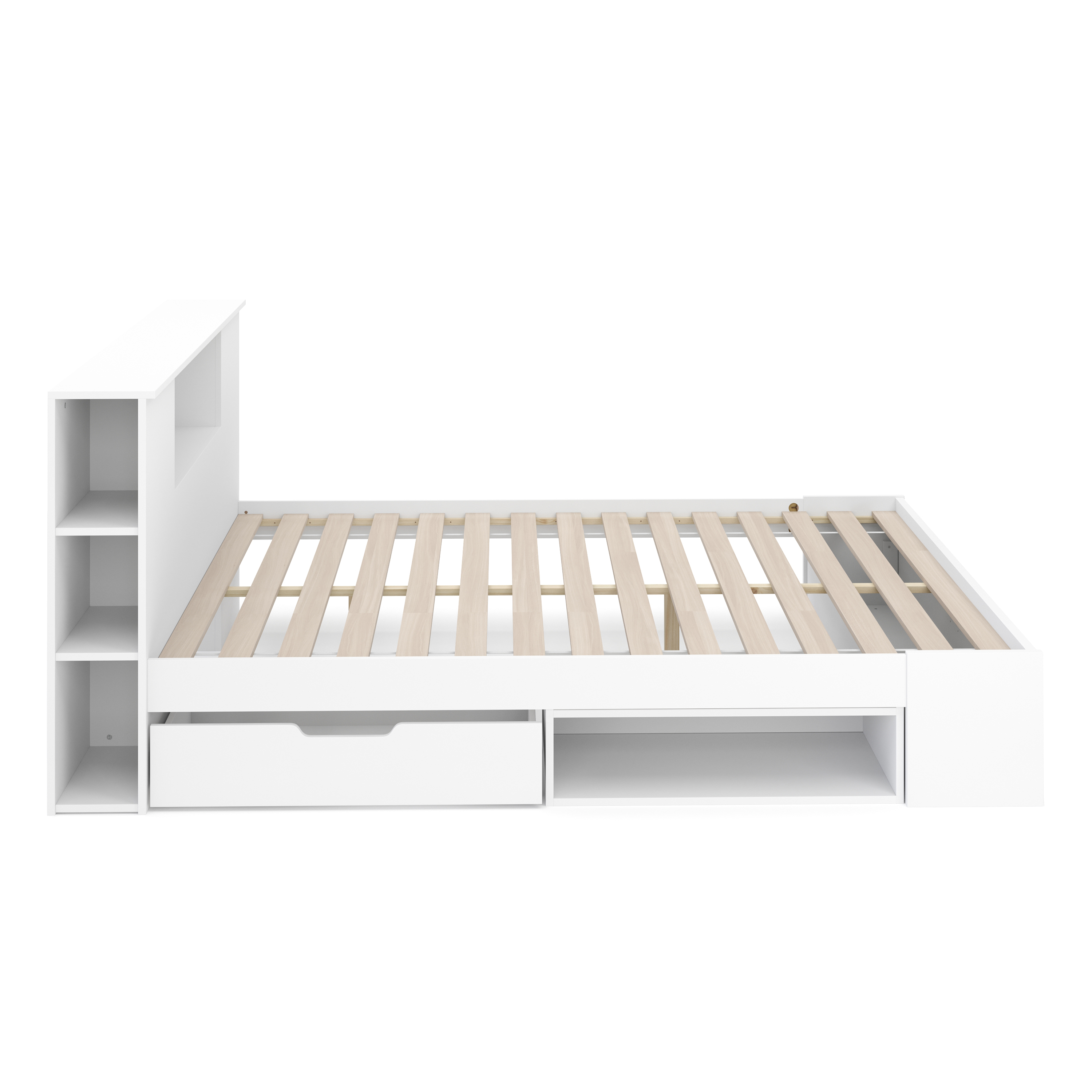 Bett Holz MADELYN mit Stauraum und Schublade 160 x 200 cm weiss
