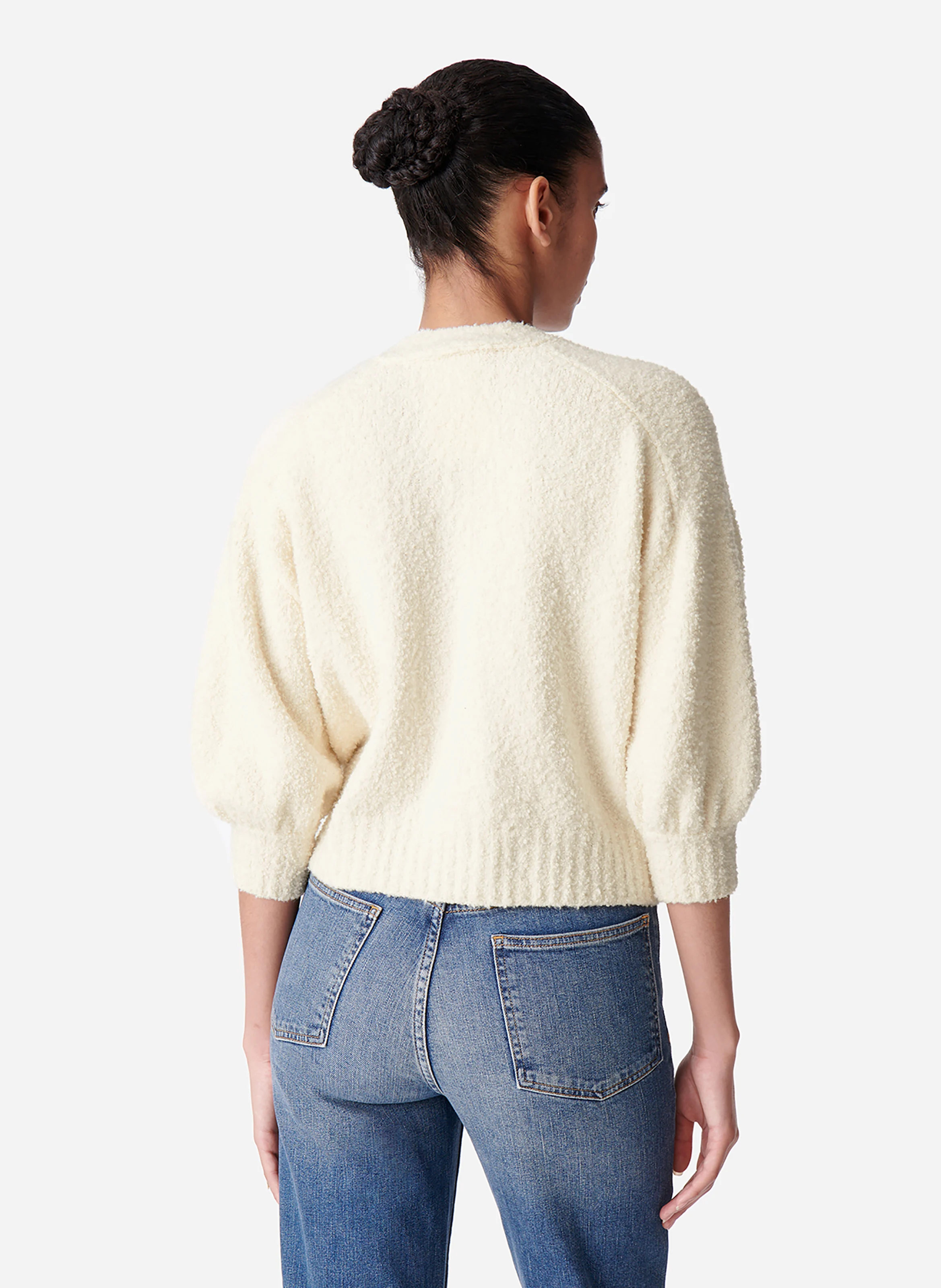 DALINDA - Cardigan col V en coton mélangé | Blanc
