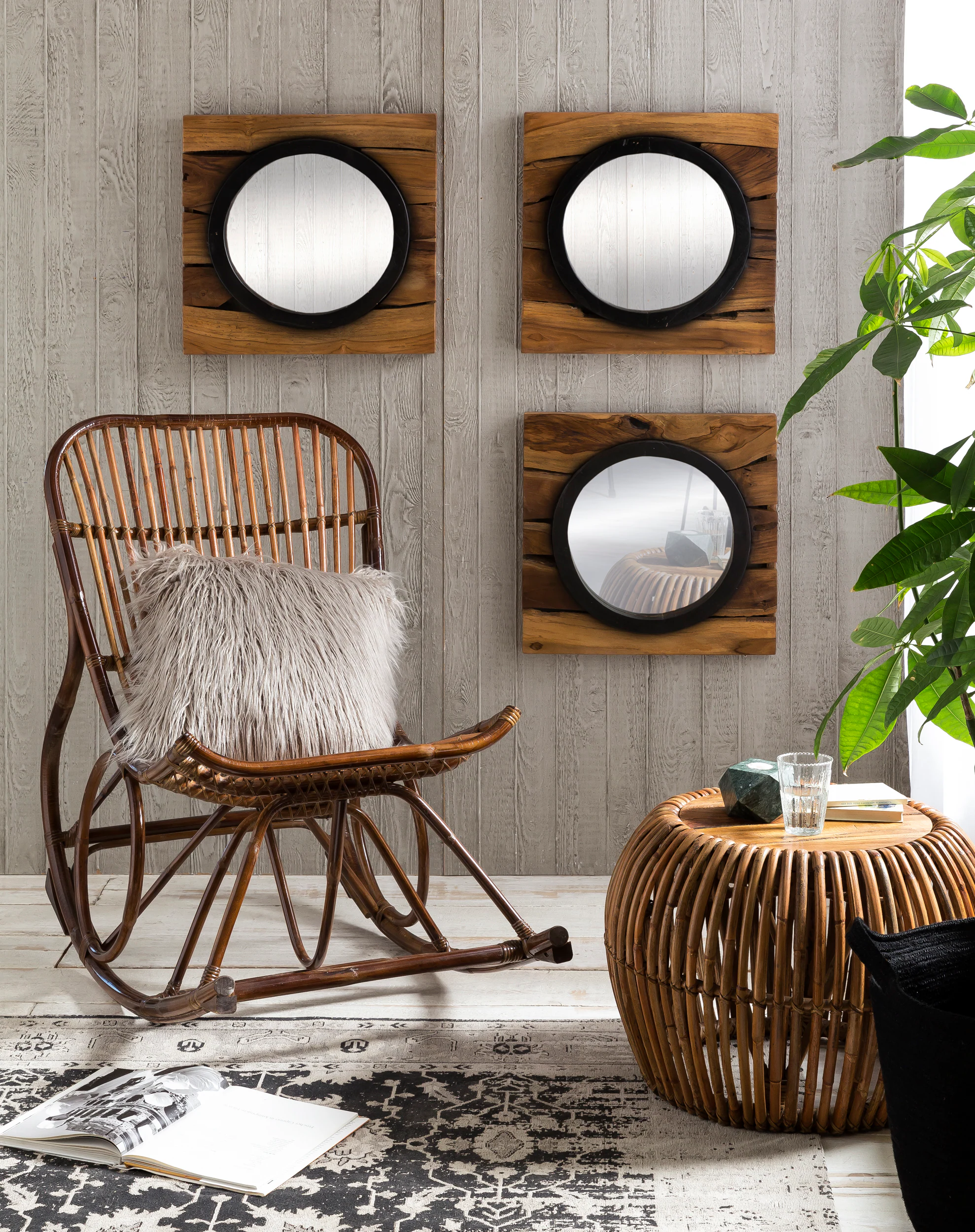 Schaukelstuhl Rattan Wohnzimmer Sessel Stuhl Relaxsessel Schaukelsessel