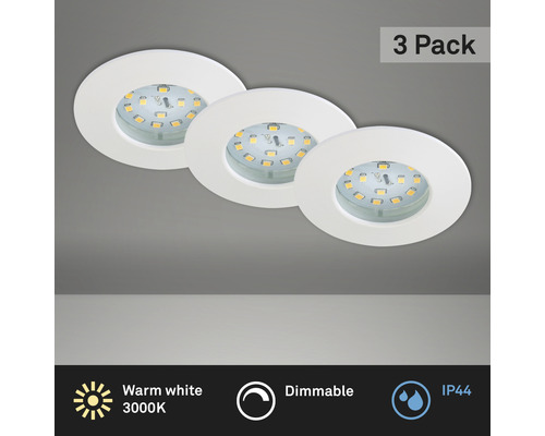 LED inbouwspots set IP44 dimbaar 3-delig 3x5,5W 3x470 lm 3000K wit Ø 7,5/6 cm 230V