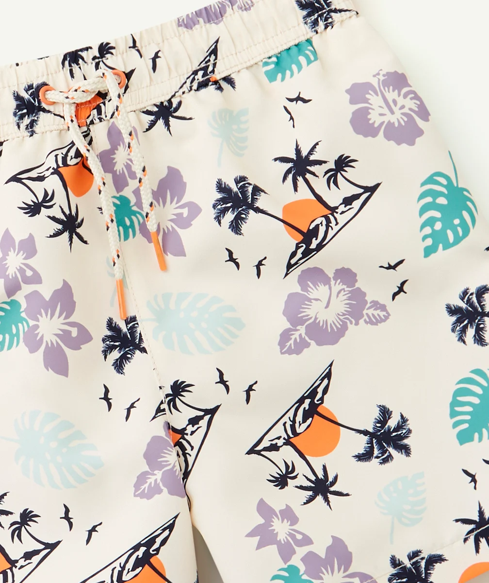 SHORT DE BAIN GARÇON EN FIBRES RECYCLÉES IMPRIMÉ TROPICAL