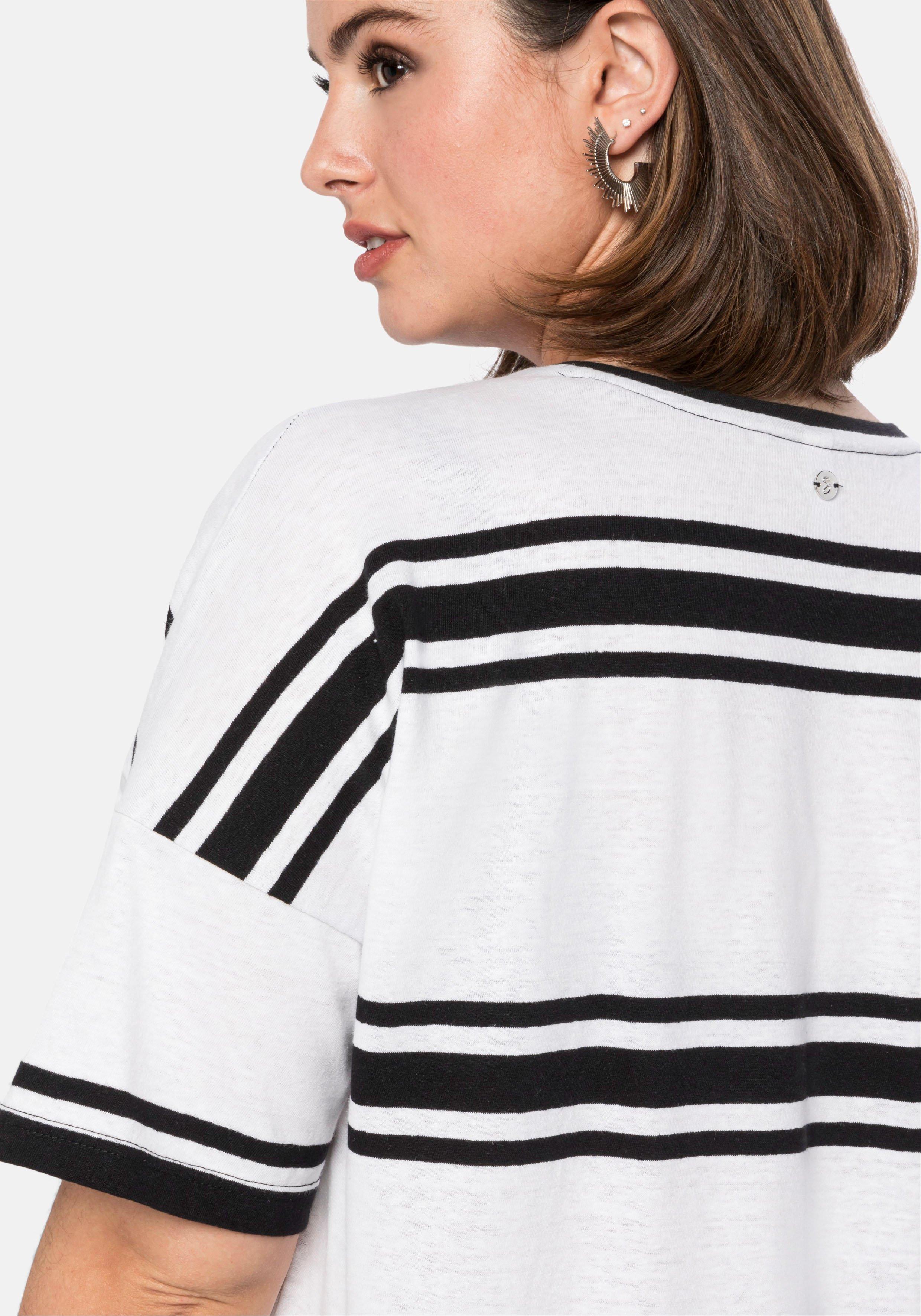 Ringelshirt in Oversized-Form, im Leinenmix