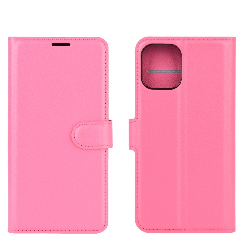 iPhone 12 / iPhone 12 Pro Leder Tasche Flip Cover Litchi Look - Pink