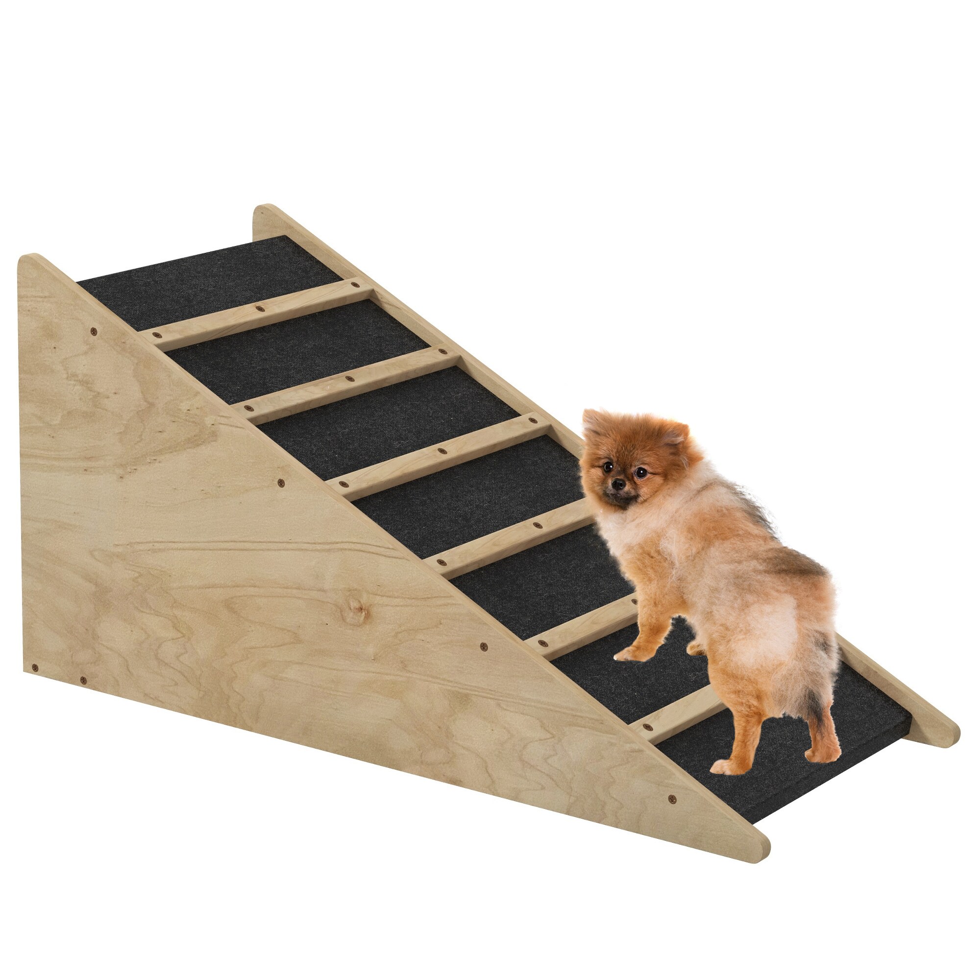 PawHut Haustierrampe mit Neigungswinkel von 30° natur, schwarz 90L x 40B x 45H cm