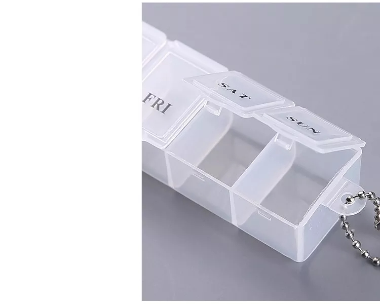 (150x30mm) Medikamenten Dosierer 7 Tage Dosett Tablettenbox Supplements Pillendose   Kugelkette - Blau