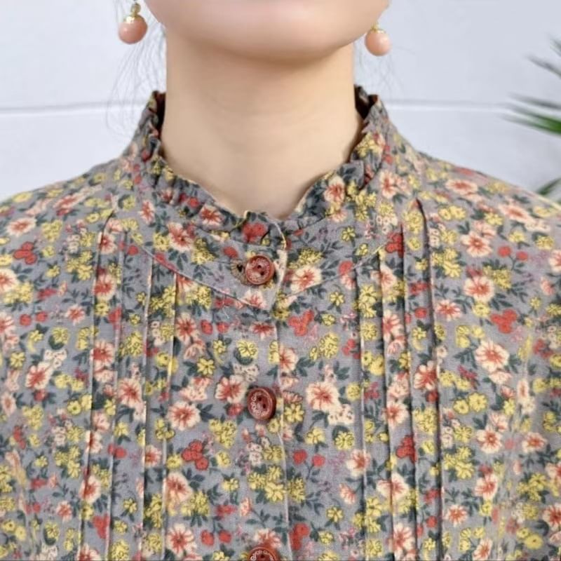Aigan - Midi-A-lijnjurk met lange mouwen en bloemenprint