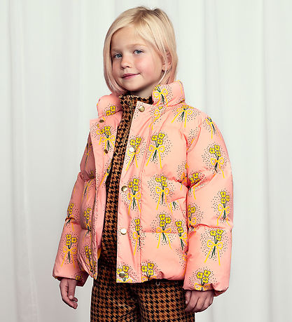 Mini Rodini Dynejakke - City - Winter Flowers Aop - Pink