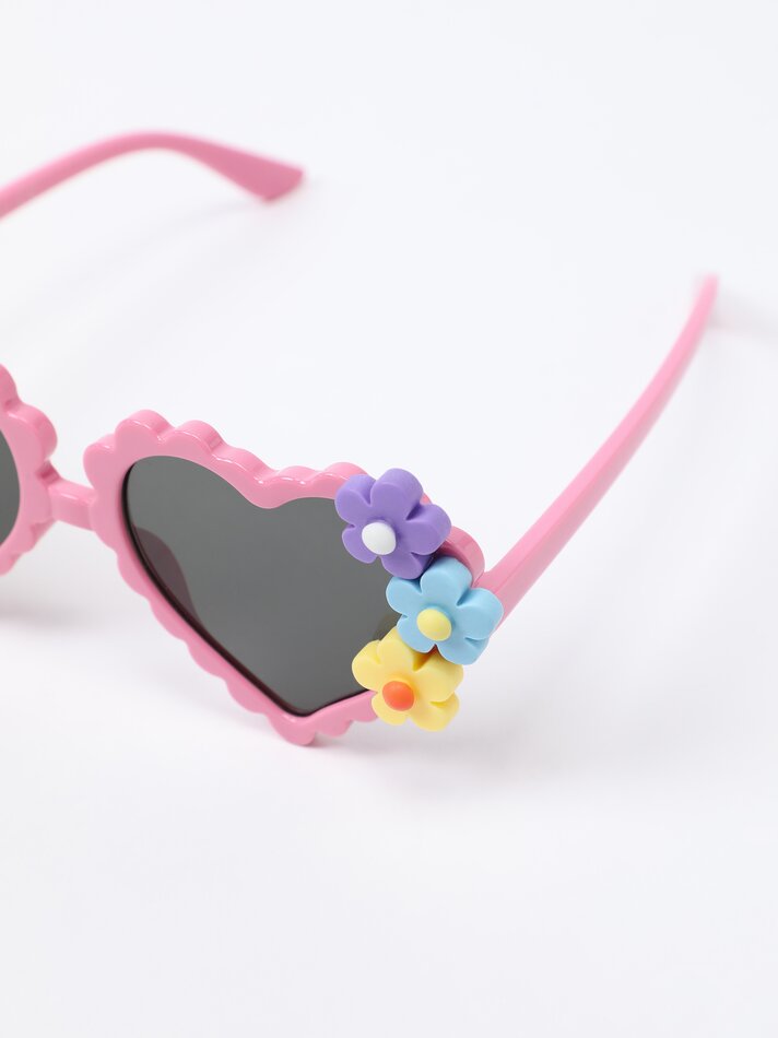 Óculos em formato de coração com flores - Rosa