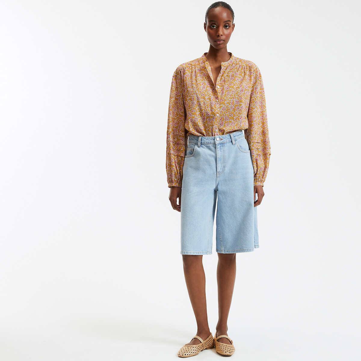 COLEÇÃO LA REDOUTE<br>Blusa com estampa floral, gola redonda e mangas bufantes