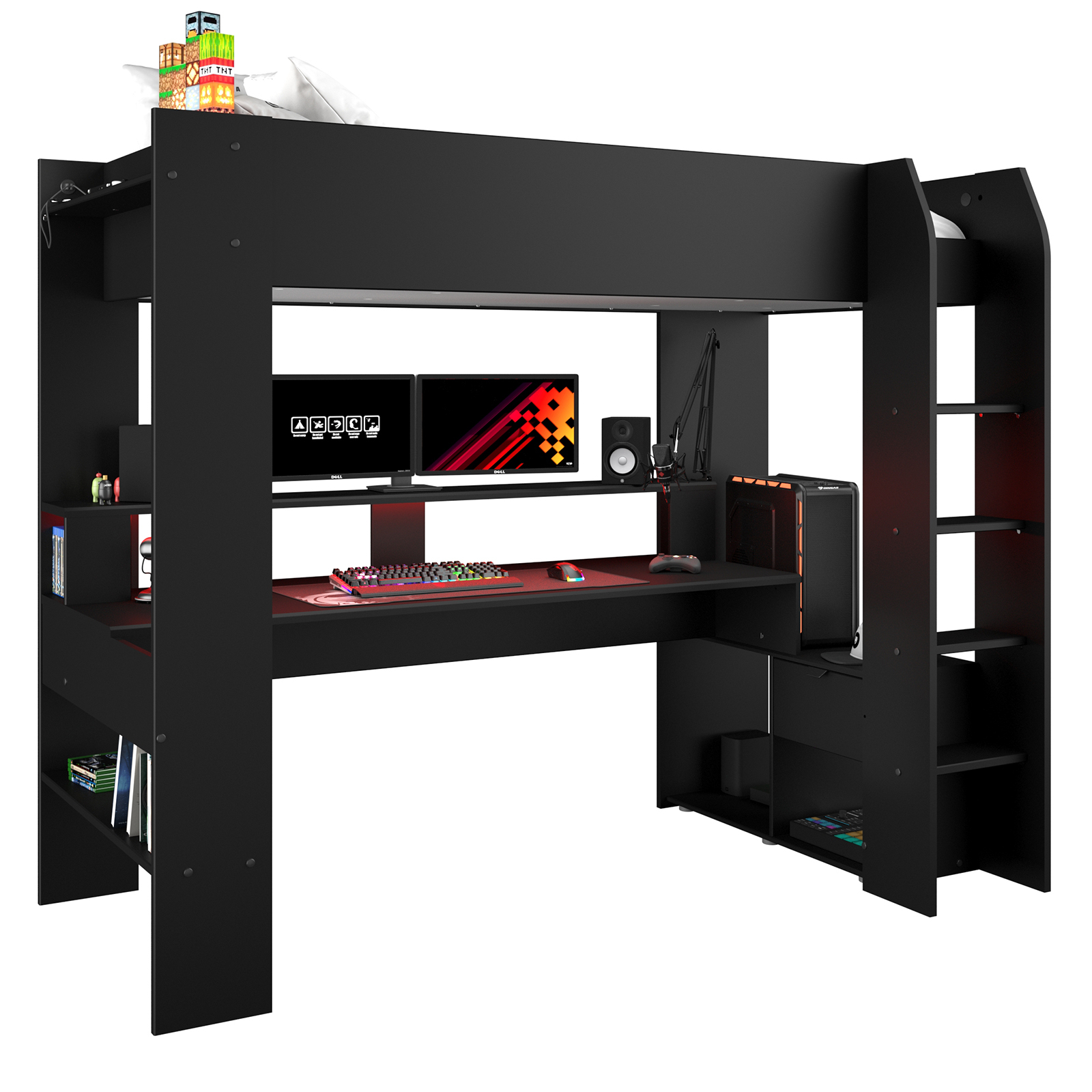 Hochbett ONLINE 1 - schwarz - mit Schreibtisch - 90x200 cm