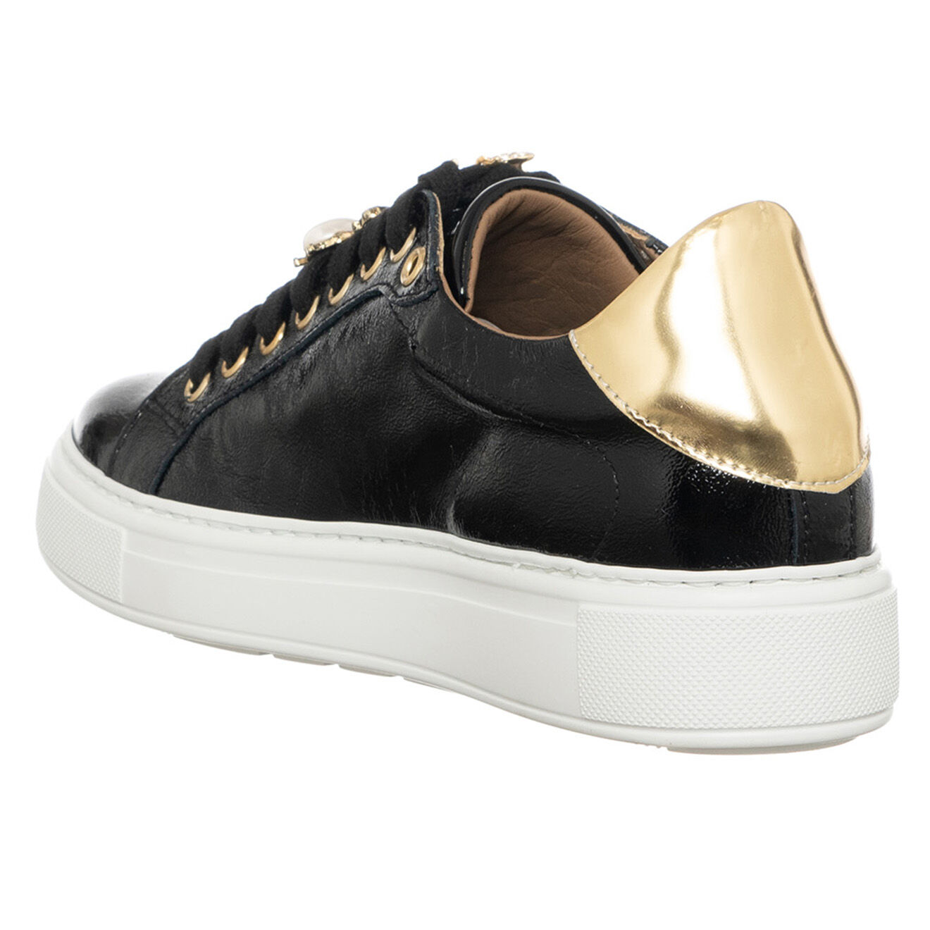 Loretta Pettinari Sneakers en Cuir Nello noir/doré
