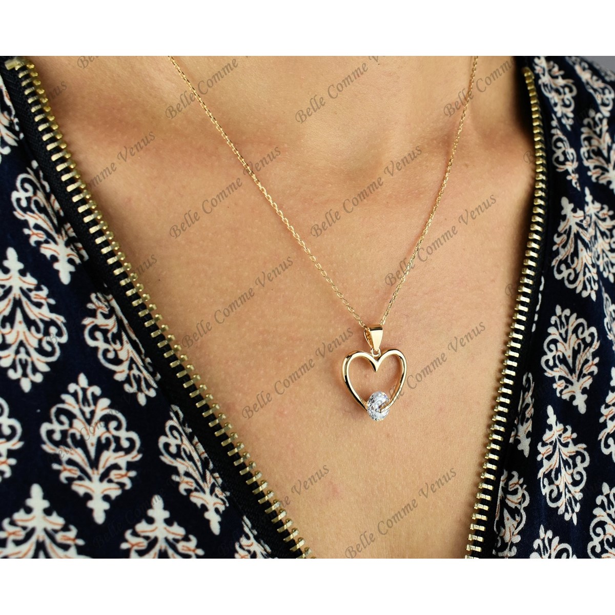 Collier coeur solitaire oxyde de zirconium Plaqué OR 750 3 microns