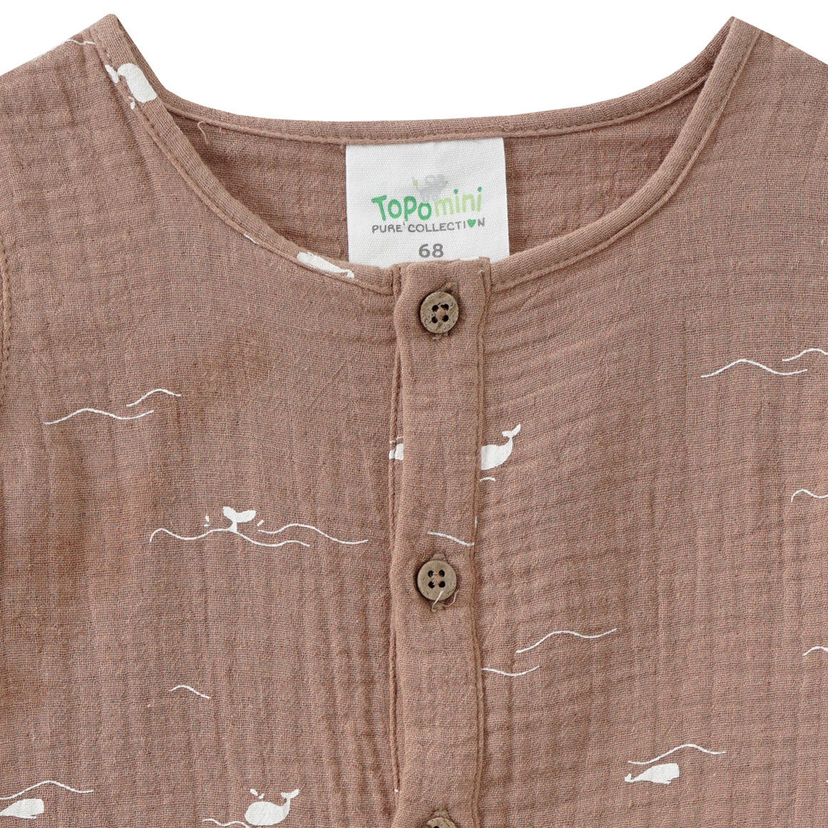 Topomini Pure Collection Newborn Musselin-Overall mit Wal-Prints braun