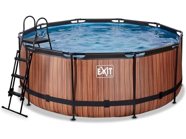 EXIT Wood svømmebasseng ø360x122cm med filterpumpe - brun, 10126 l, Innrammet basseng, Voksen og barn, 5 person(er), Stige, Værbestanding