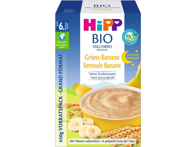 HIPP Milchbrei Gute-Nacht Bio Griess Banane 2x 225g Griessbrei mit Banane und Weizen