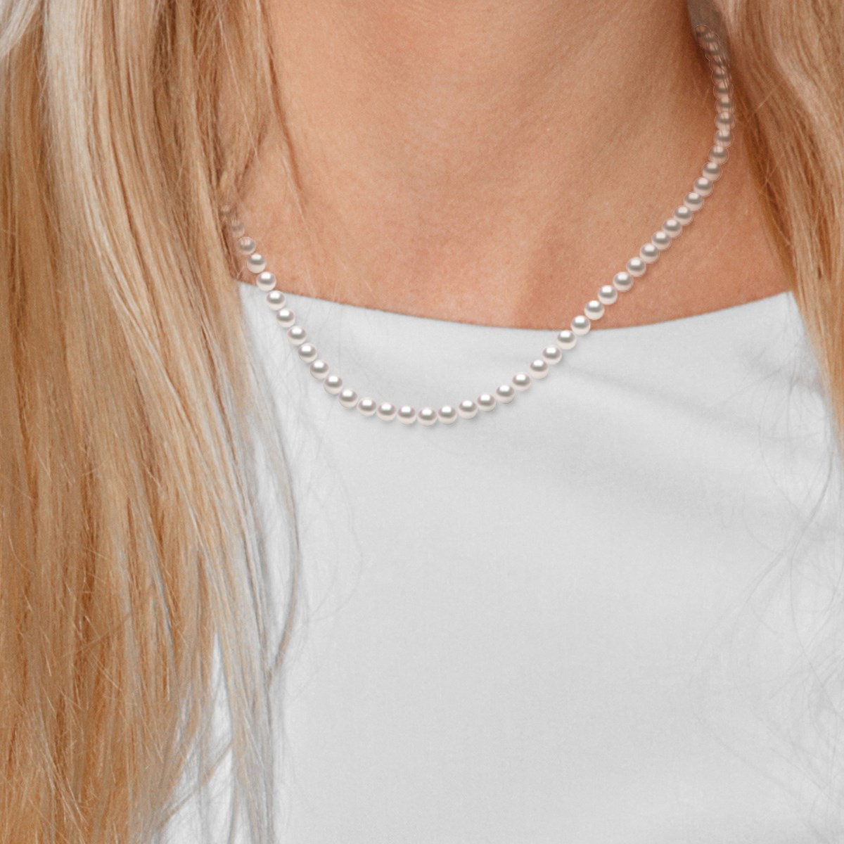 Collier Rang Perles AKOYA JAPONAISE Rondes 5,5 mm Or Jaune 18 Carats