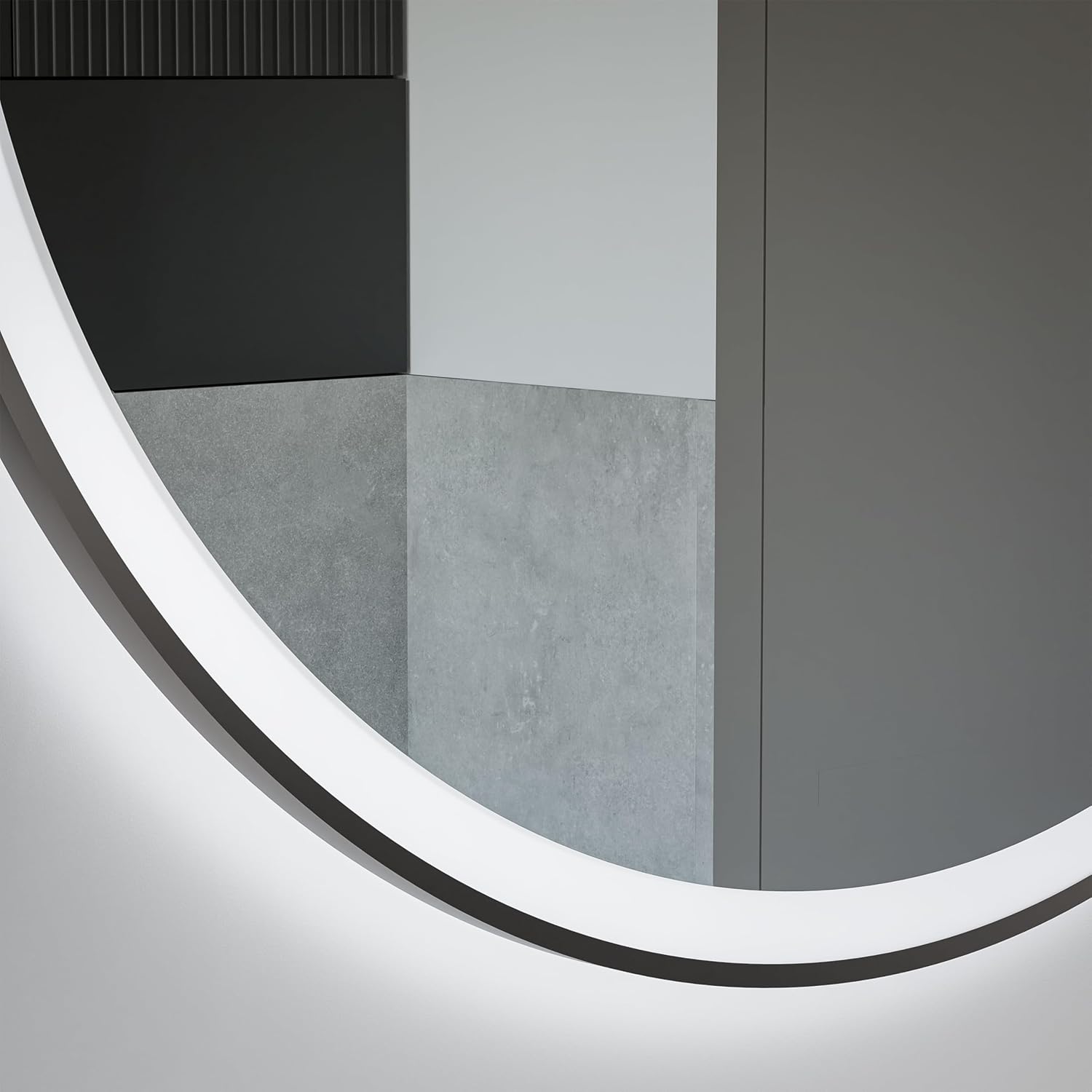 BERNSTEIN® LED Badezimmerspiegel 8232 2.0 rund mit Leichtmetallrahmen in Schwarz Wandmontage, Warm-/Kaltlichteinstellung Wandspiegel mit Sandbestrahltem Rand, Spiegel mit Aluminiumrahmen Ø 100cm
