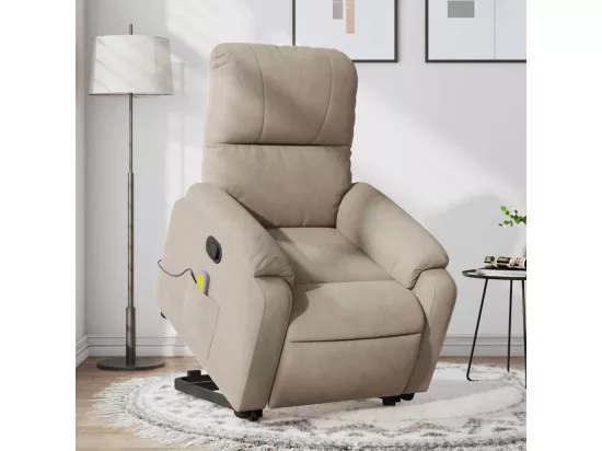 Fauteuil inclinable massant taupe tissu microfibre