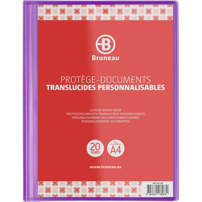 Protège-documents Bruneau polypropylène translucide personnalisable A4 10 pochettes - 20 vues