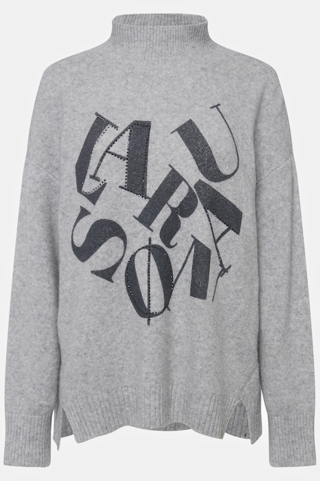 Pullover, Wording Print, Wollanteil, Stehkragen, Langarm