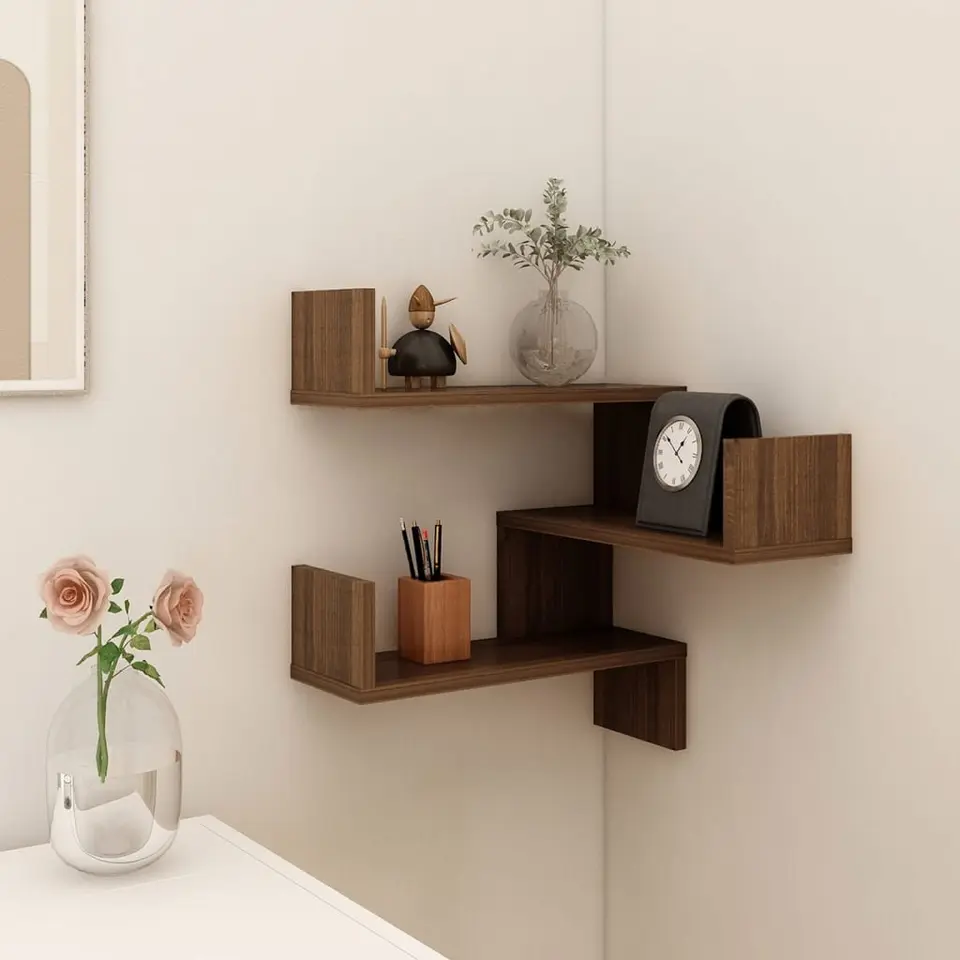 vidaXL - Wandhoekschap - Bruin - Bewerkt hout