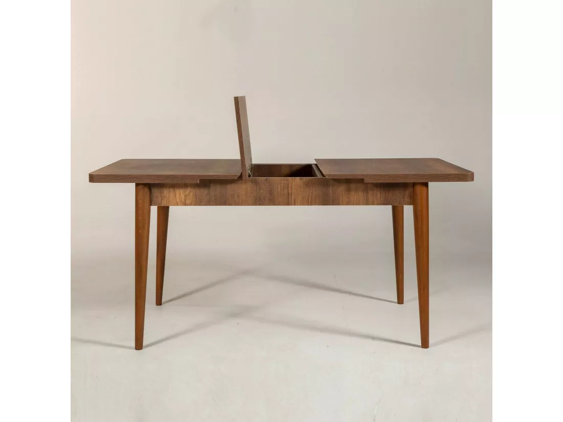 Table à rallonge Atsula, Table console avec rallonges, Table à manger polyvalente, Etagère de cuisine extensible, 130x80h77 cm, Noyer