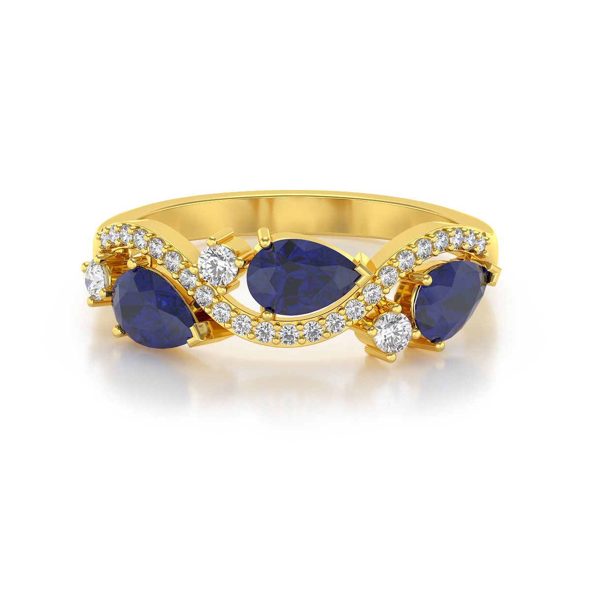 Bague ADEN Or 585 Jaune Saphir et diamants 2.51grs