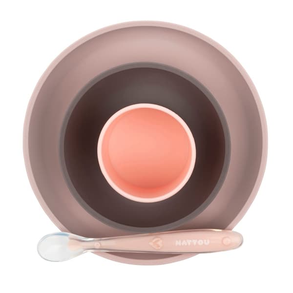 Nattou Soft Silicone Matset 4 delar, Rosa/Aubergine