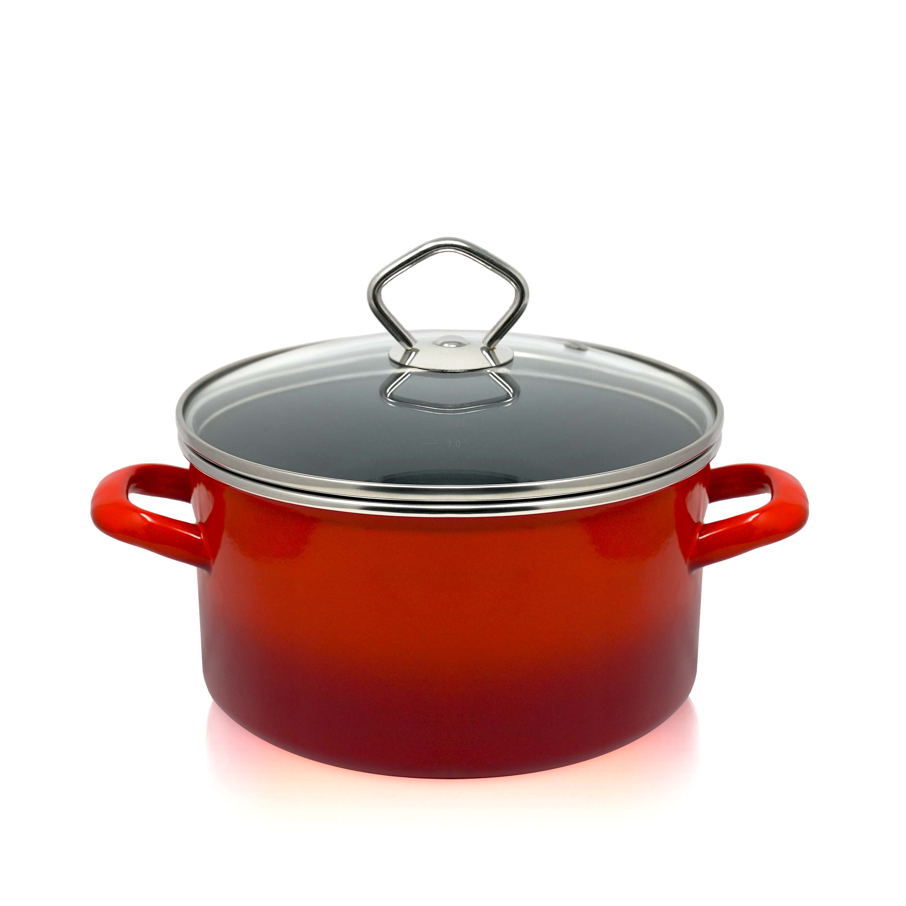 Emaille Fleischtopf Rom mit Chromrand, Ø 16 cm, Inh. 1,5 l