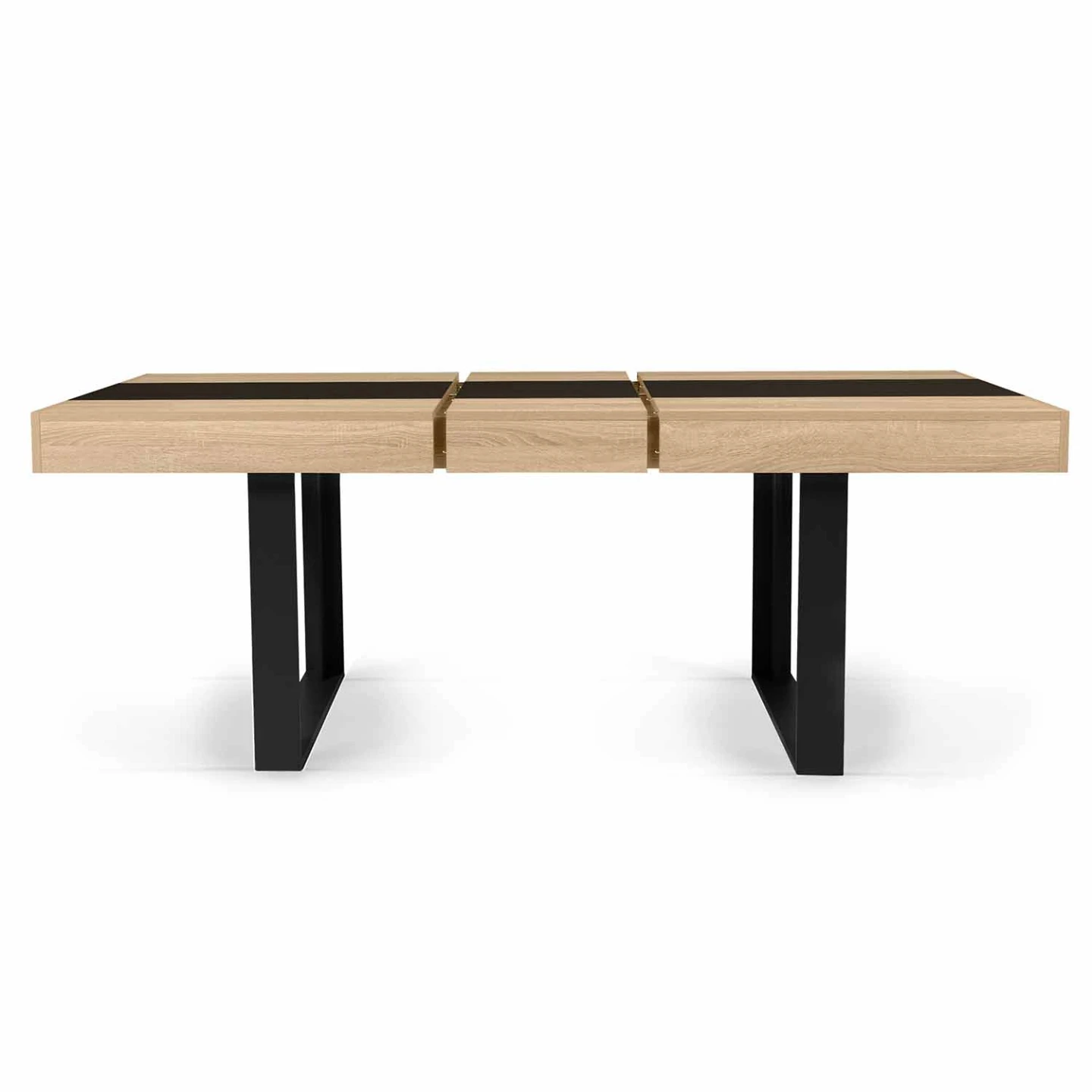Table à manger extensible rectangle PHOENIX 4-8 personnes bois et noir bande centrale noire 160-200 cm