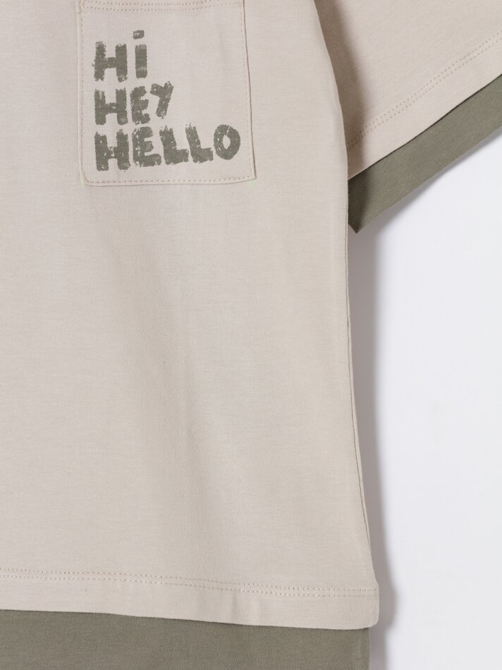 Camiseta de manga curta com camada dupla - Bege