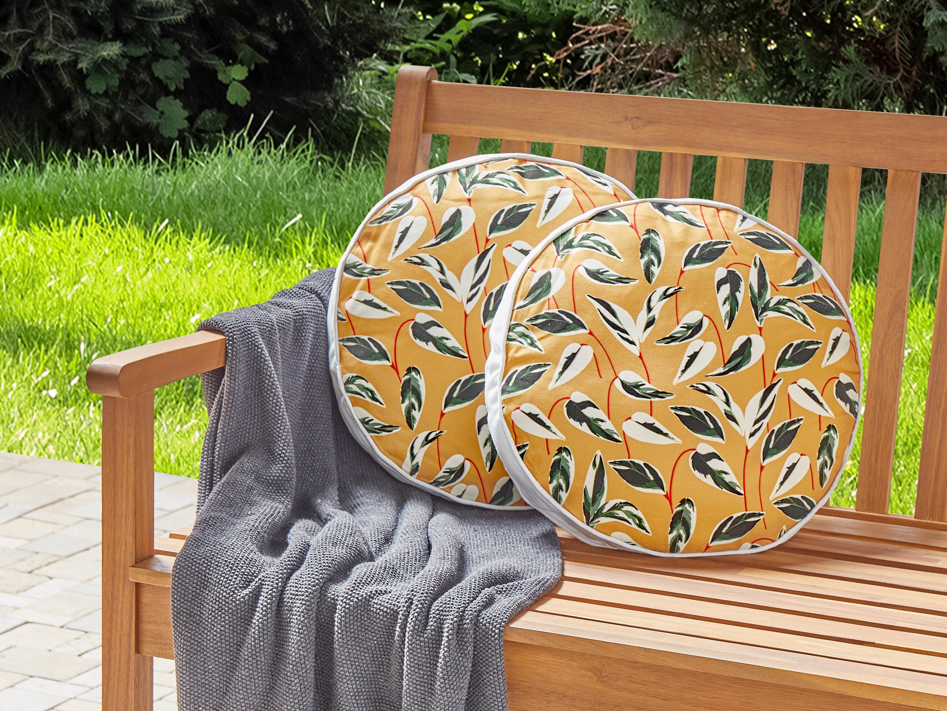 Set van 2 tuinkussens TAGGIA bladpatroon 40 x 40 cm Geel