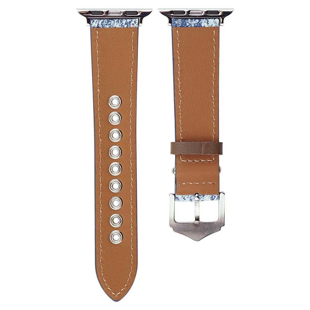 Apple Watch (42/41/40/38 mm) Leder Armband mit Jeansstoff Schicht (Gelenkumfang: 130 - 210 mm) - Braun / Hellblau