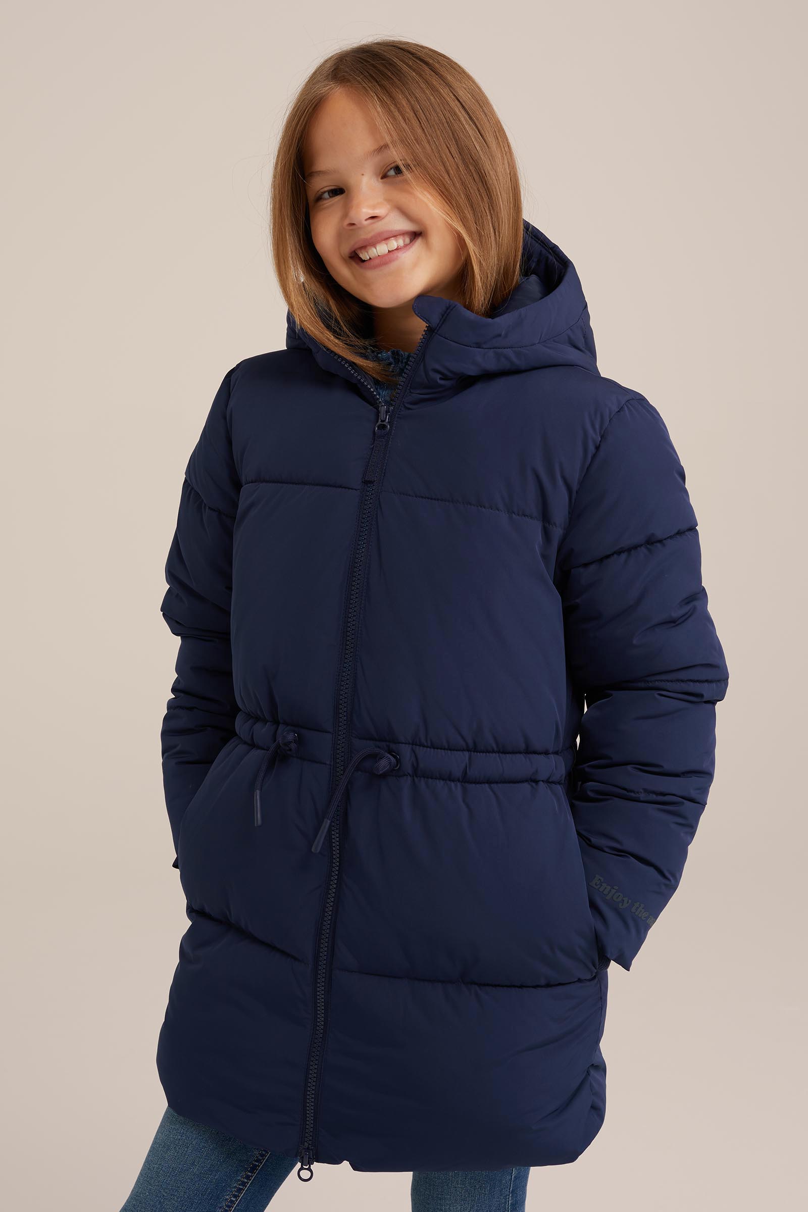 Meisjes gewatteerde puffer WE Fashion Donkerblauw