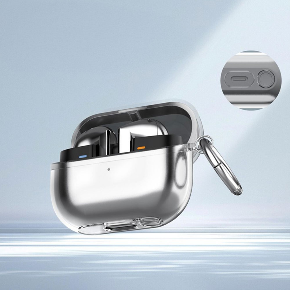Samsung Galaxy Buds 3 / Buds 3 Pro Gummi Schutzhülle Abdeckung mit Karabinerhaken - Transparent