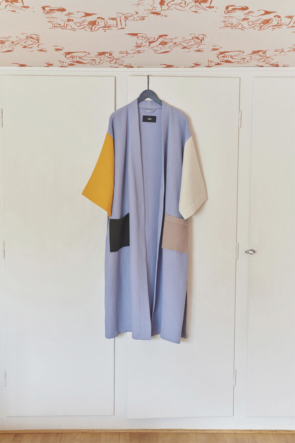Hay Waffle Bathrobe-Dusty blue multi