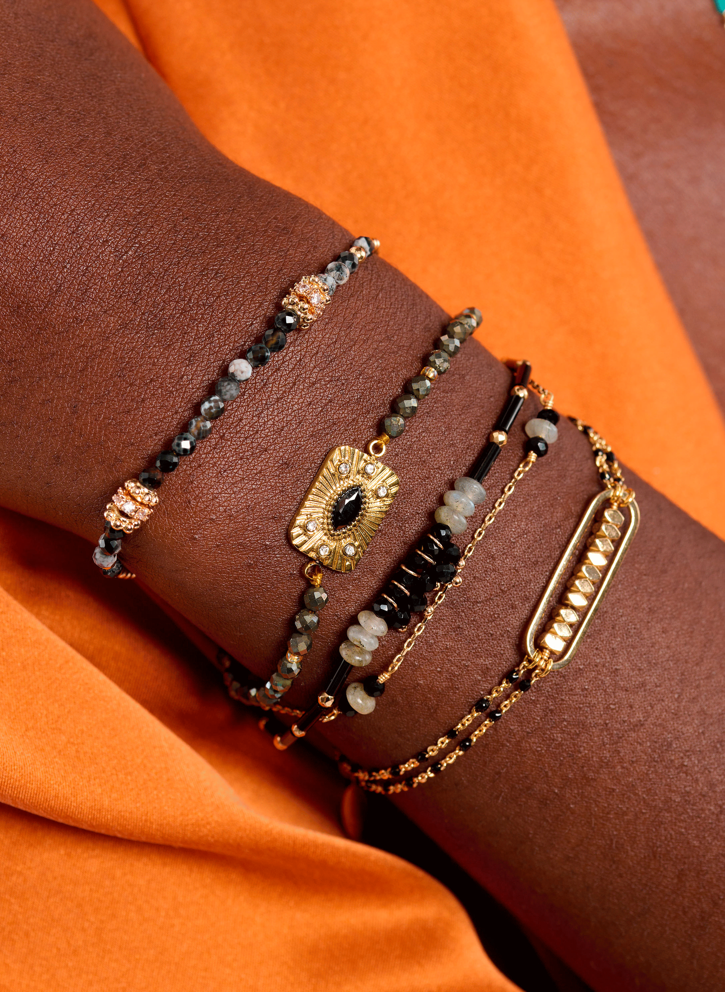 MARENGO - Bracelet chaîne et perles en laiton | Noir