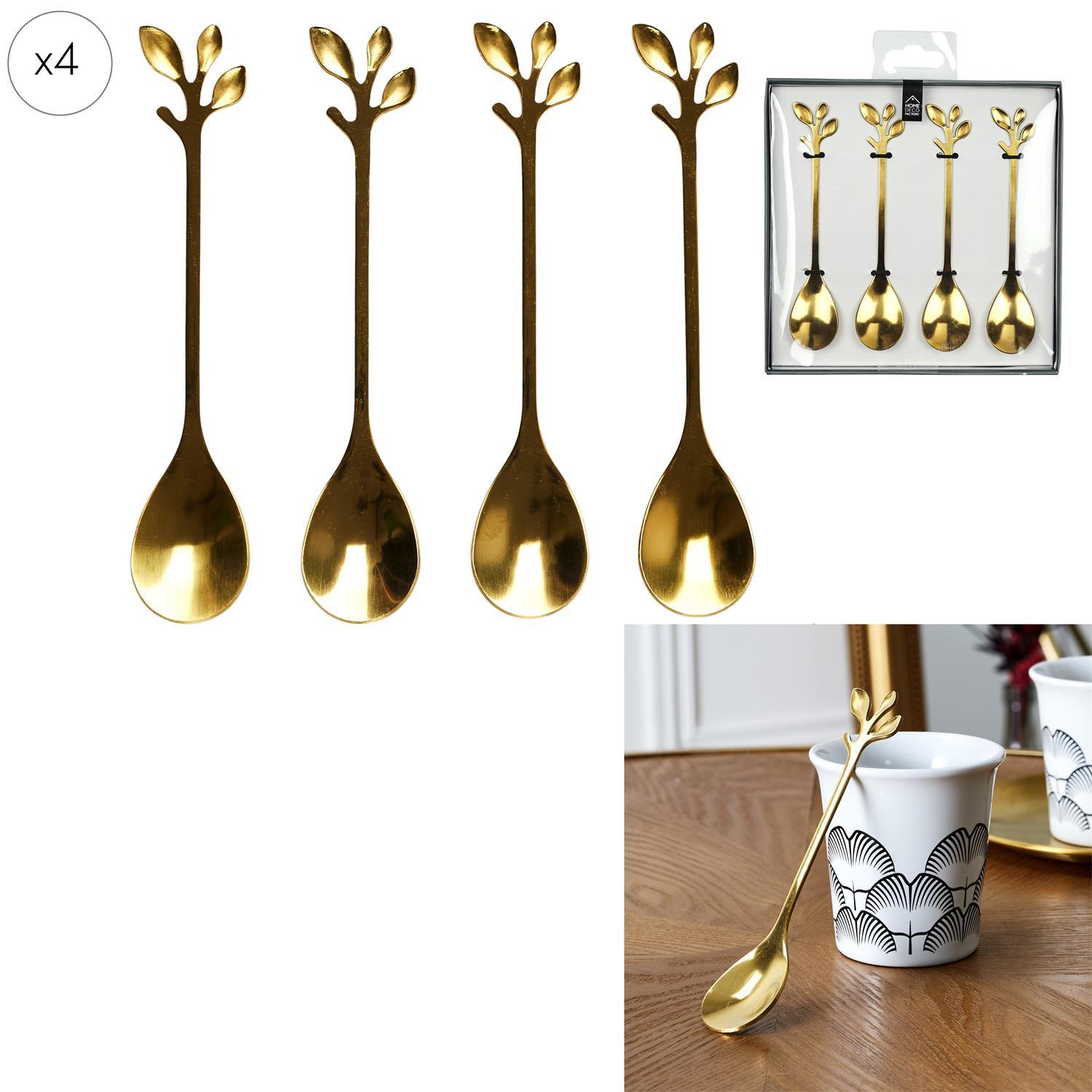 CUILLERE CAFE FEUILLE DOREE X4 PIECES