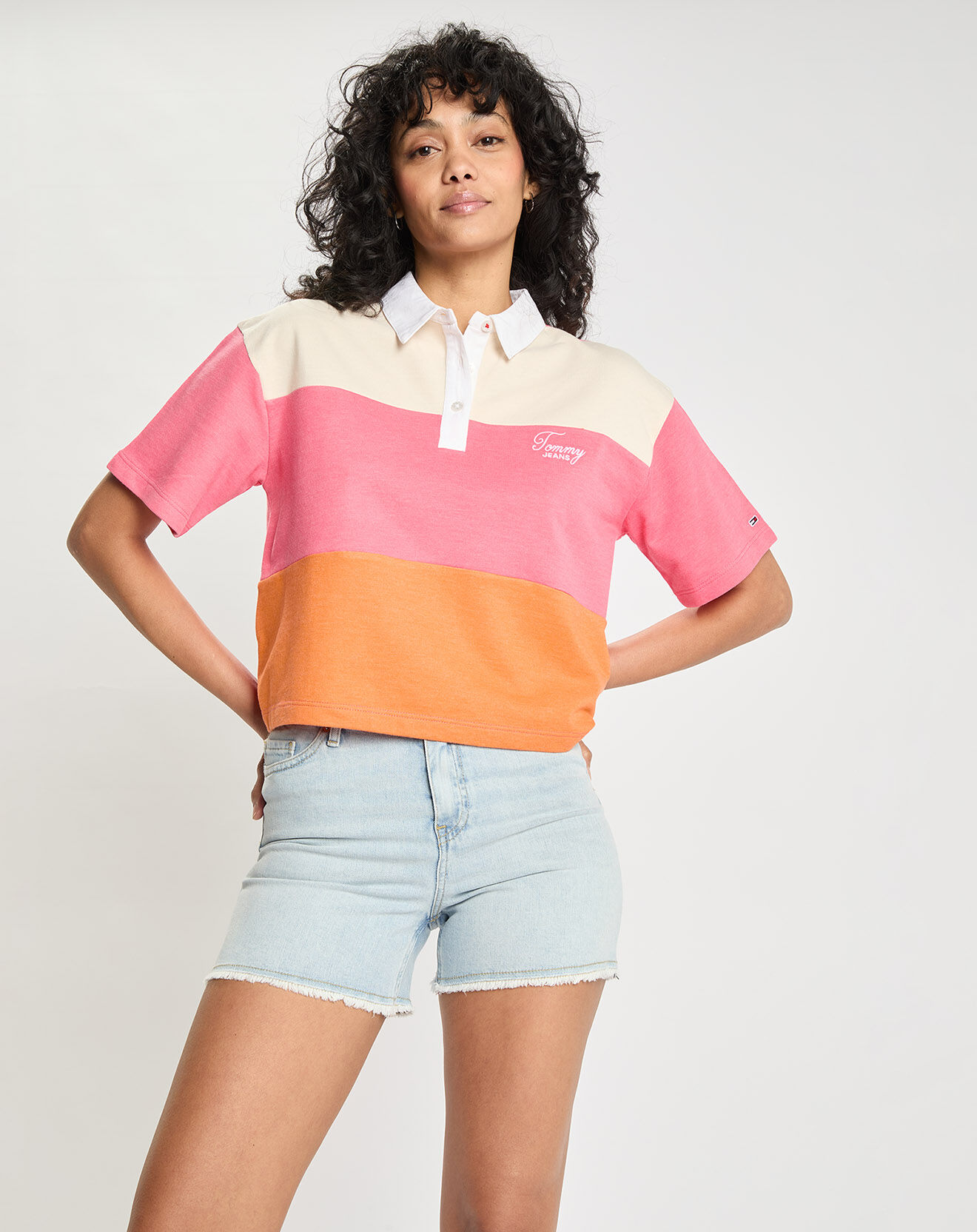 Tommy Jeans Polo Crop Colorblock orange/rose