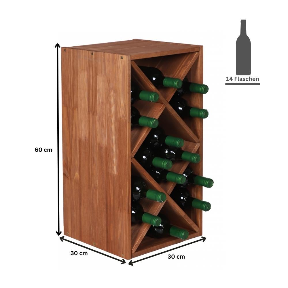 PROREGAL Modulair Wijnrek Vincellar Mod HxBxD 30 x 60 x 30 cm Diamond Module Voor 14 Flessen Massief Dennenhout Bruin Geolied