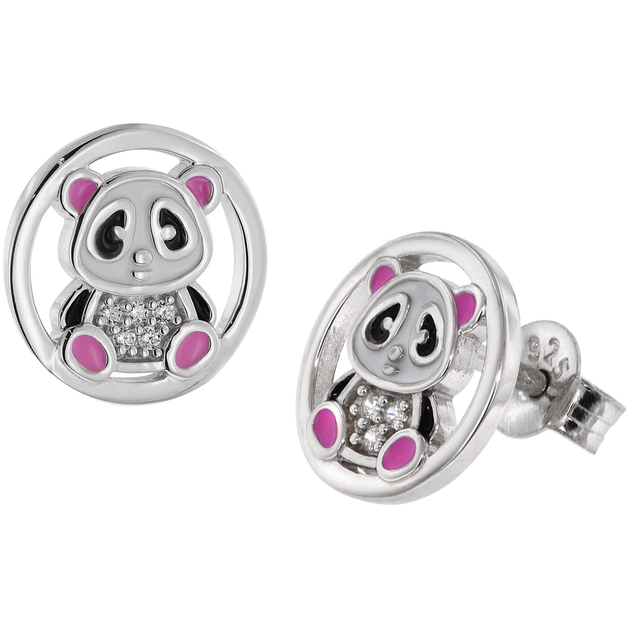 trendor Mädchen-Ohrringe 925 Silber Pandabär Ohrstecker silver
