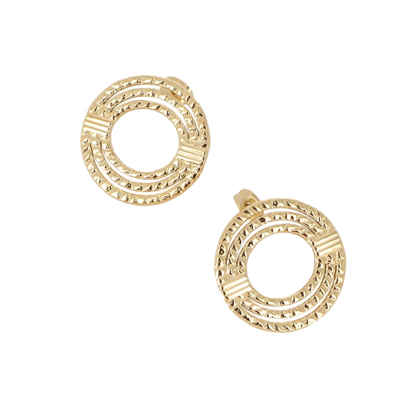 Boucles d'oreilles en acier doré composées de trois cercles texturés